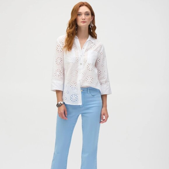 Joseph Ribkoff White Cotton Embroidered Eyelet Boxy Blouse Style 252928 Size XS - Picture 2 of 7